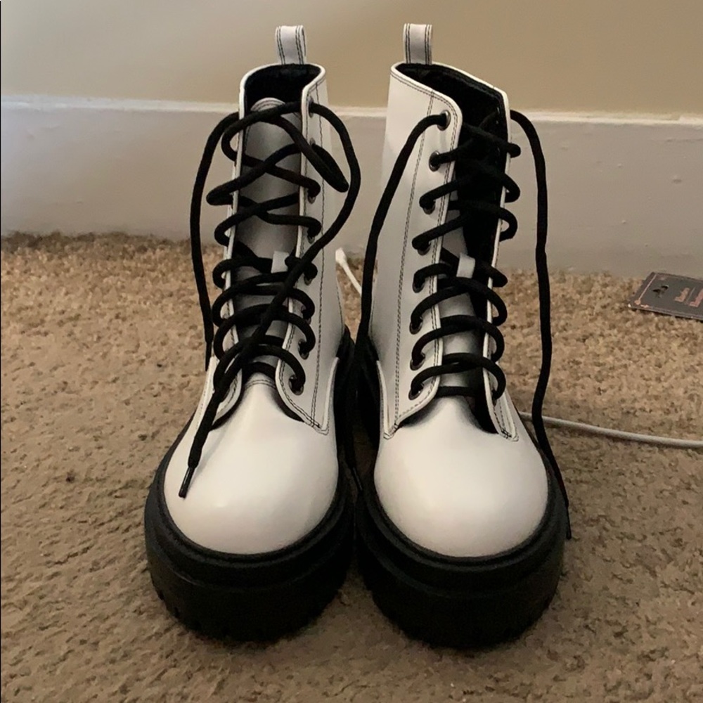 White platform combat boots